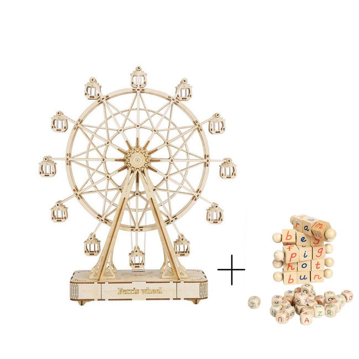 Rotating Musical Ferris Wheel Wooden Building Kit - Interactive Educational Toy for Everyone