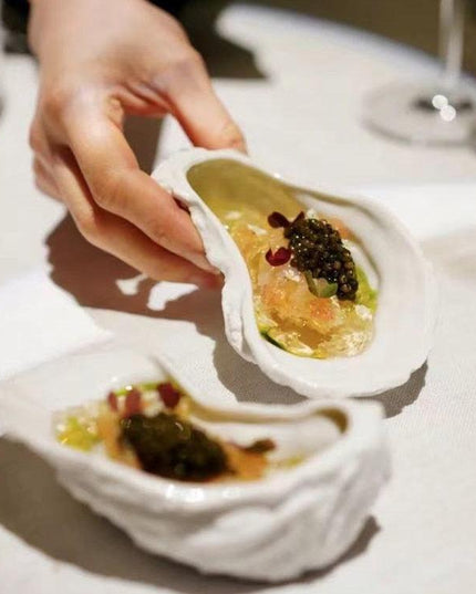 Sophisticated Japanese Ceramic Oyster Serving Plate - A Touch of Elegance for Your Culinary Creations