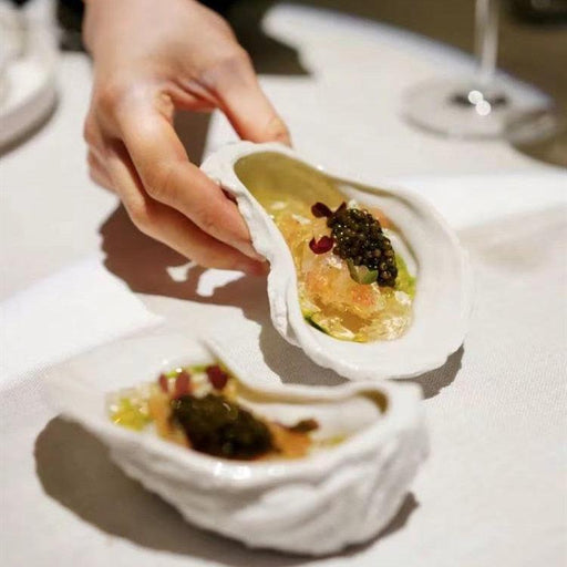 6 Inch Japanese White Ceramic Oyster Dish - Elegant Irregular Design for Snacks and Desserts