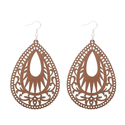 Artisan-Made Geometric Wood Dangle Earrings - Afro-Boho Ethnic Style Jewelry