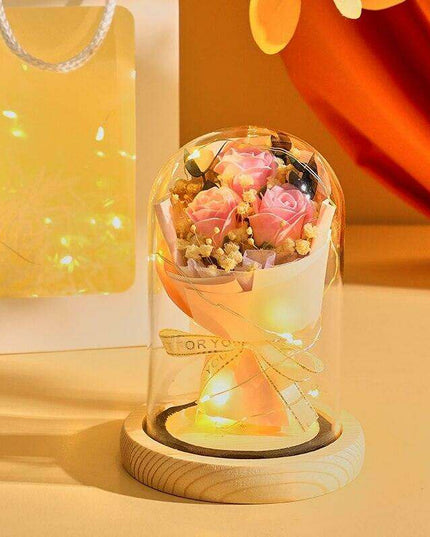 Timeless Elegance: Illuminated Preserved Rose in Glass Dome - A Symbol of Eternal Love