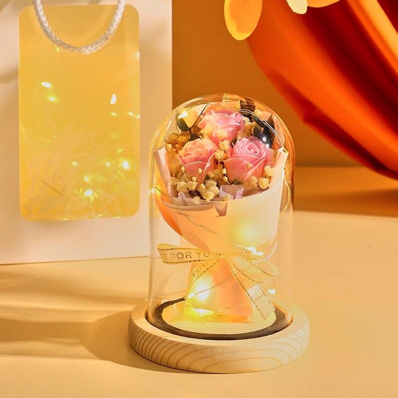 Exclusive Rose in Glass Dome with Lights Real Eternal Rose Beauty And The Beast Preserved Rosevalentines day gift dried flowers-Home Décor›Flower & Plants›Everlasting & Preserved Fresh Flowers›Dried & Preserved Flora›Everlasting Flowers-Très Elite-Orange-Très Elite
