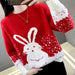 Luxury Spring Rabbit Jacquard Red New Year Sweater - Women's Exclusive Pullover