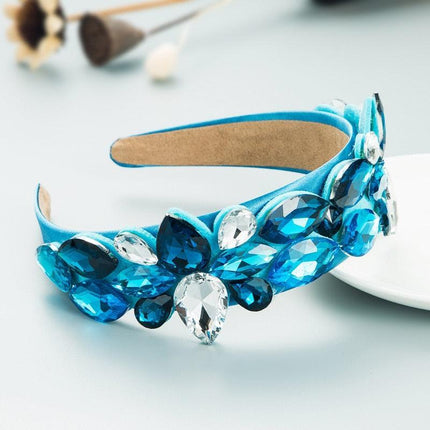 Sparkling Blue Rhinestone Turban Headband - Chic Hair Accessory for Effortless Elegance