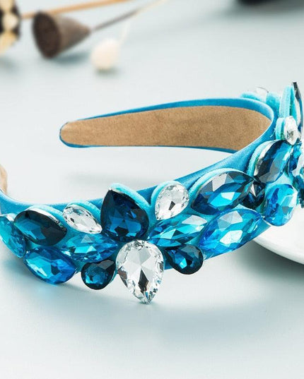 Sparkling Blue Rhinestone Turban Headband - Chic Hair Accessory for Effortless Elegance