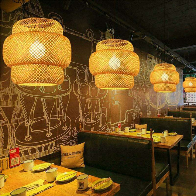 Chic Handcrafted Rattan Straw Hat Chandelier - A Touch of Vintage Warmth for Dining Spaces