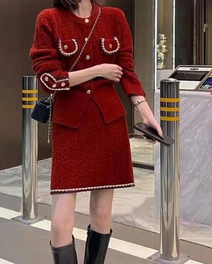 Chic Korean Knit Cardigan and Mini Skirt Ensemble | Stylish 2023 Autumn/Winter Collection