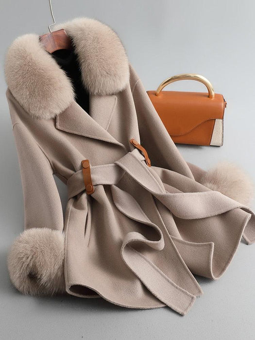 Cashmere Wool Coat with Fox Fur Trim - Chic Winter Fashion Statement