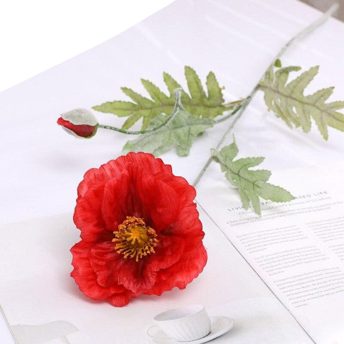 Simulation Silk Poppy Flower Realistic Decor Piece
