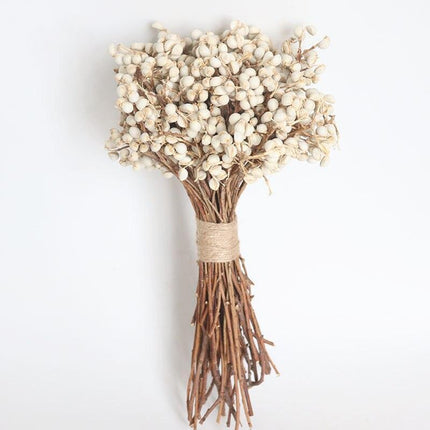 Elegant White Dried Floral Bouquet with Mini Fruits for Home and Event Styling
