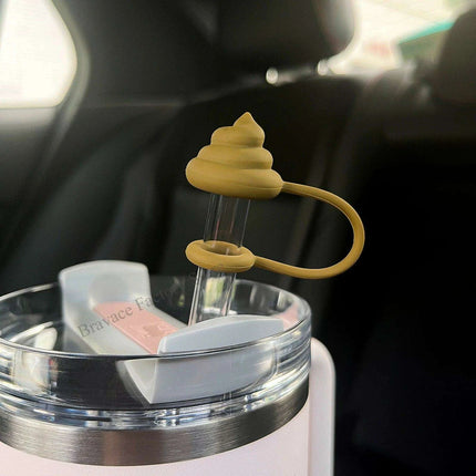 Whimsical Poop-Themed Silicone Straw Caps for Stanley Tumblers - Fun Drink Shields