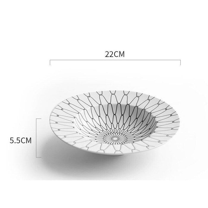 Elegant Botanica Black Dinner Plates Set with Chic Matte Geometric Pattern