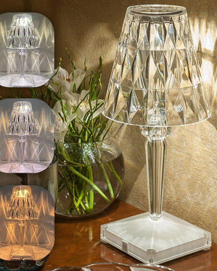 Sleek LED Table Lamp with Crystal Accents and Nightlight Feature