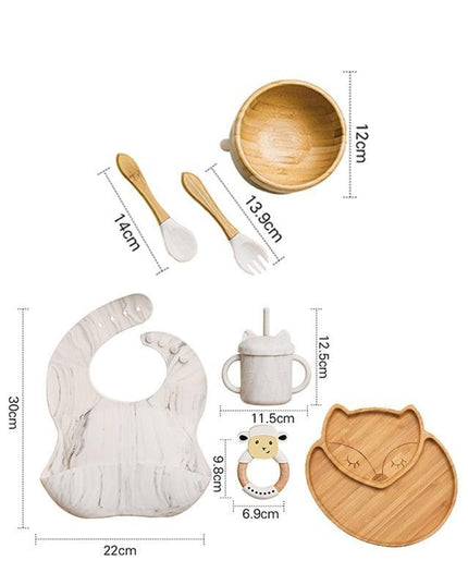 Bamboo Baby Feeding Set with Suction Plates and Rattle Toy - 7-Piece Collection