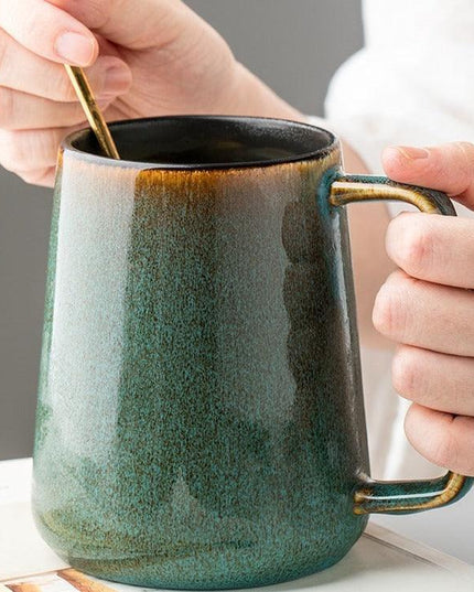 Vintage European Ceramic Coffee Mug Set with Spoon - 700ml for Tea and Hot Beverages