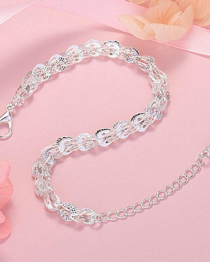 Elegant 925 Sterling Silver Jewelry Set: Bracelet and Necklace for Women