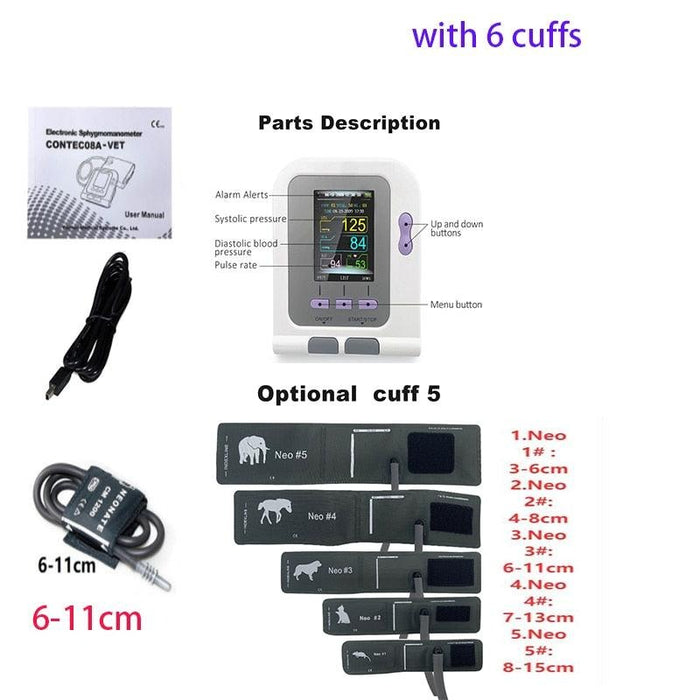 CONTEC08a Vet Animal Blood Pressure Detector Can Be Equipped With Blood Oxygen Function Probe And Cuff Of Various Sizes-0-Très Elite-China-with 6 cuffs-Très Elite