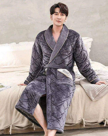 Men's Premium Quilted Flannel Kimono Robe - Ultimate Winter Comfort & Elegance