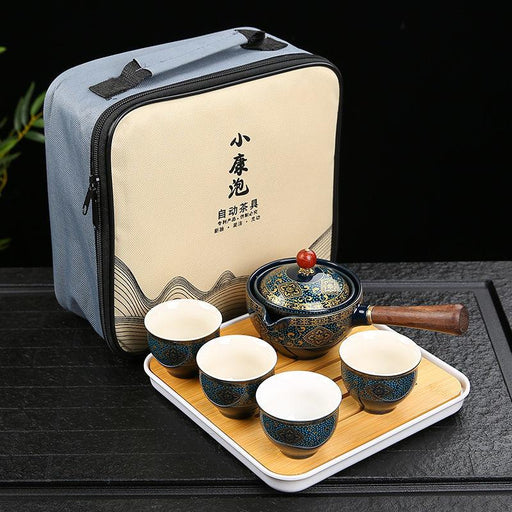 360° Rotating Porcelain Gongfu Tea Set with Travel-Friendly Teapot and Infuser Bag - Enhanced Tea Brewing Experience for On-the-Go Tea Enthusiasts