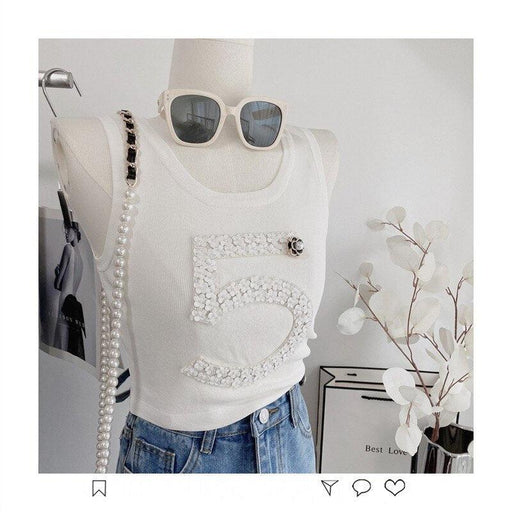 Chic 3D Knit Crop Top Sweater Vest for Women with O-Neck