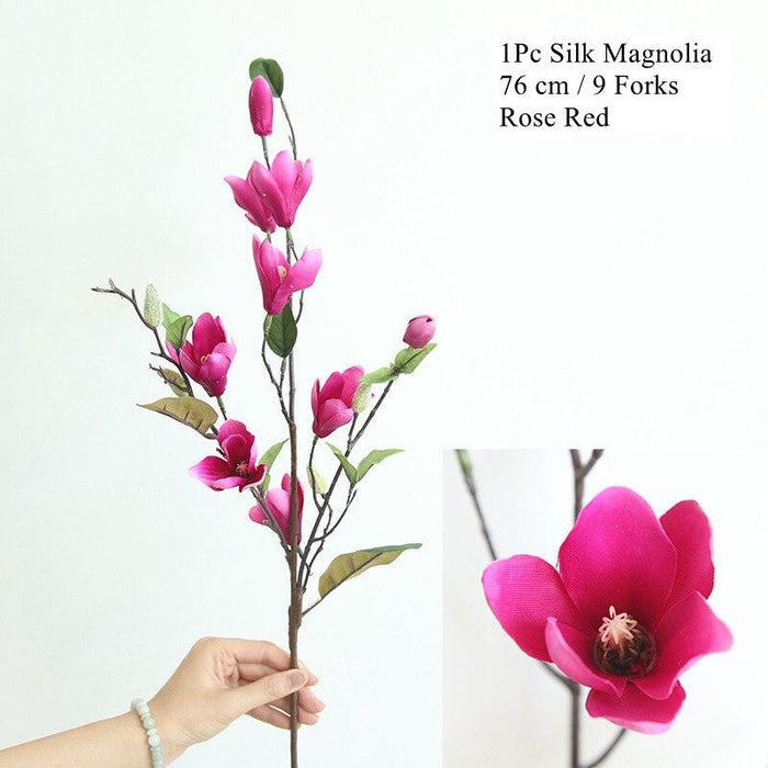 Silk Magnolia Floral Stem - Realistic Artificial Flowers for Home Decor or Special Occasions