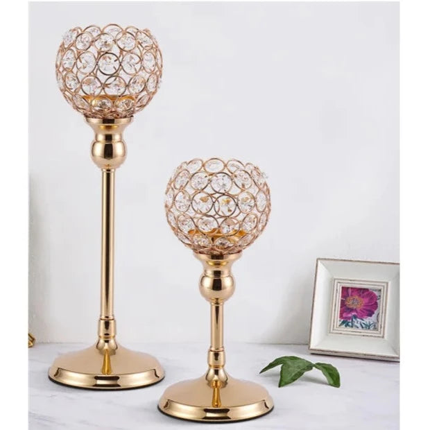 Exquisite Crystal and Metal Glass Candle Holder for Elegant Celebrations
