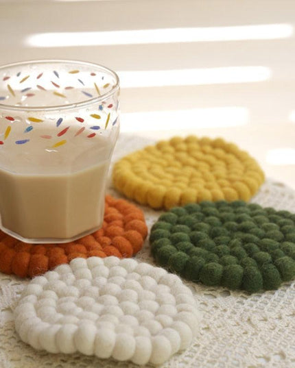 Elegant Round Wool Felt Coasters - Stylish Surface Protection Set