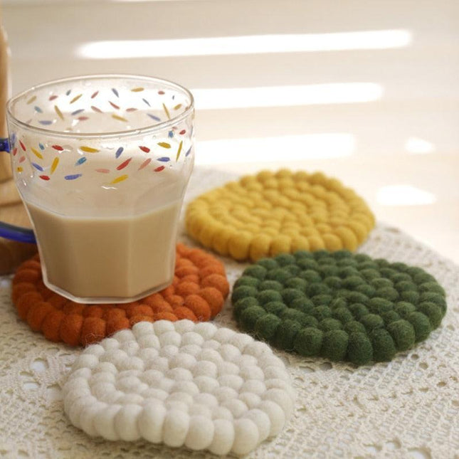 Elegant Round Wool Felt Coasters - Stylish Surface Protection Set