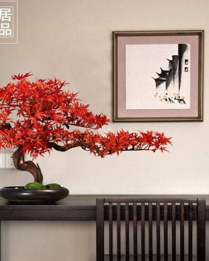 Stunning Lifelike Red Maple Bonsai Tree - Exquisite Desk Ornament
