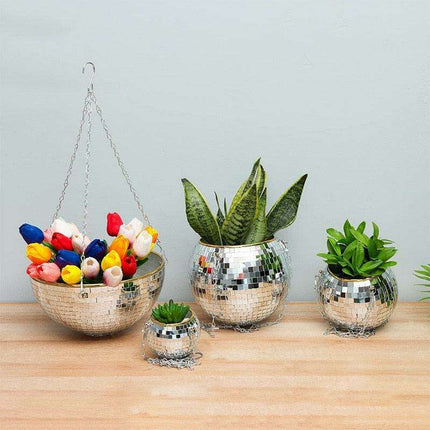 Disco-Inspired Hanging Planter for Chic Greenery Accent