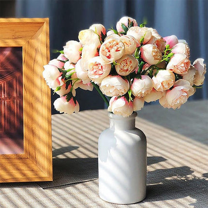 Lavish Silk Peony & Tea Rose Floral Display - 27 Realistic Blooms for Home, Garden & Event Decor