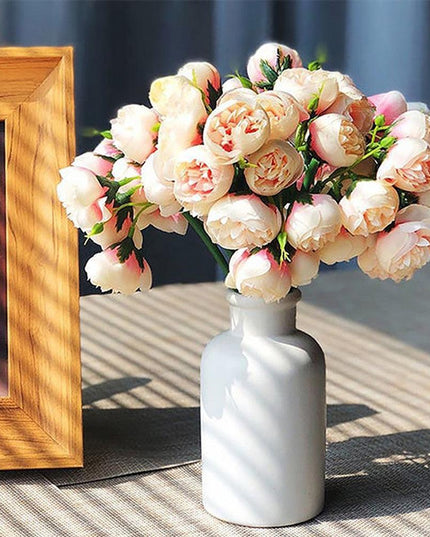 Lavish Silk Peony & Tea Rose Floral Display - 27 Realistic Blooms for Home, Garden & Event Decor