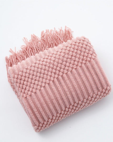 Chic Nordic Knitted Throw Blanket with Stylish Tassels - Essential Cozy Piece for Elegant Interiors