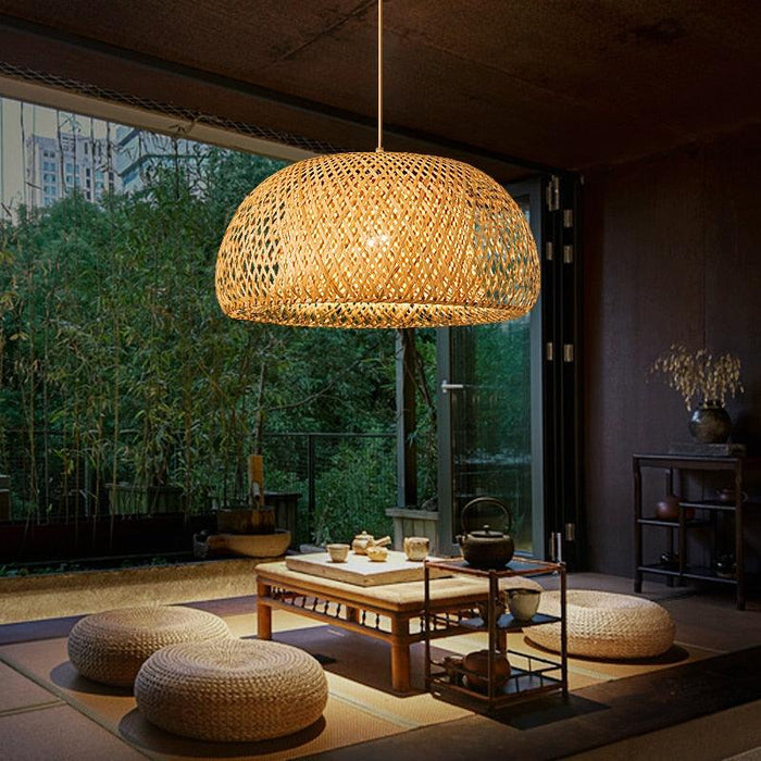 Bamboo Pendant Light with Artistic Handwoven Details
