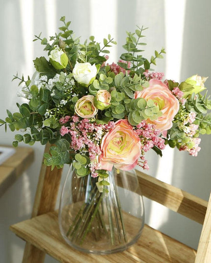 Sophisticated Silk Floral Bouquet with Roses and Baby's Breath for Elegant Decor