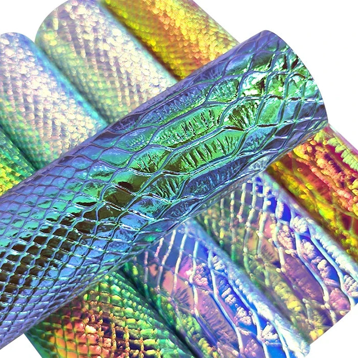 Neon Iridescent Snakeskin Leather Craft Roll - Premium DIY Material