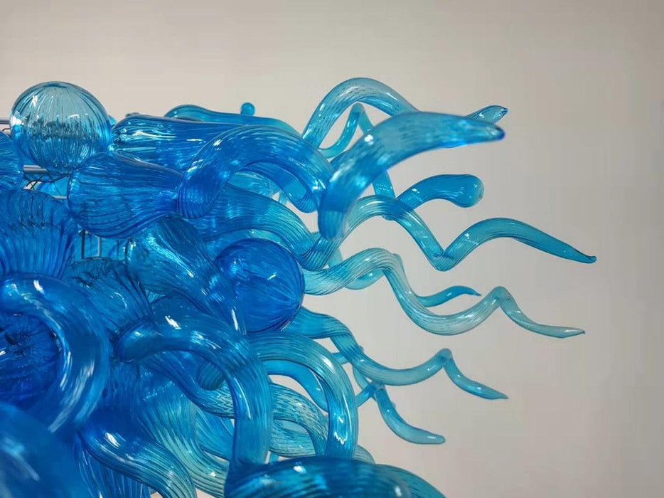 Blue Hand-Blown Glass Chandelier with Teardrop Design