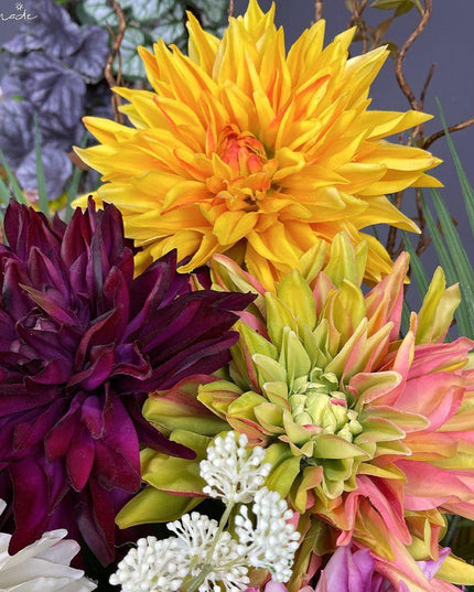 Luxe Realistic Dahlia Silk Flower Arrangement: Timeless Elegance for Any Space