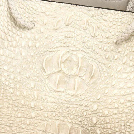 Elegant White Crocodile Textured Leather Tote Bag - Spacious and Stylish Design