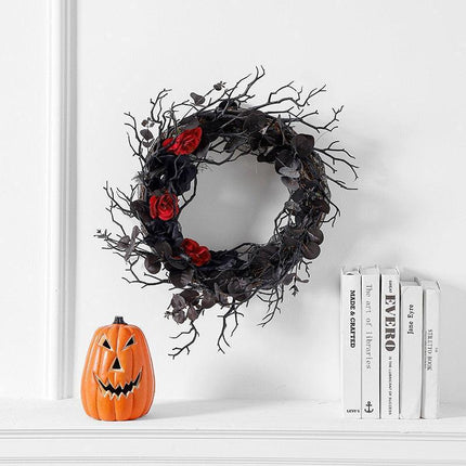 Ethereal Rose & Twisted Branch Wreath - Elegant Halloween Decor & Thoughtful Gift
