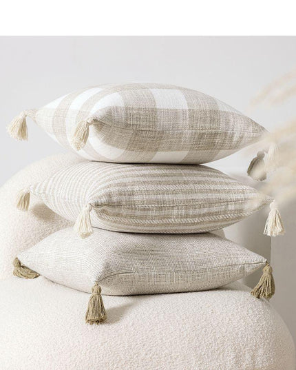 Chic Cream White Reversible Tassel Pillow Cover with Stylish Patterns