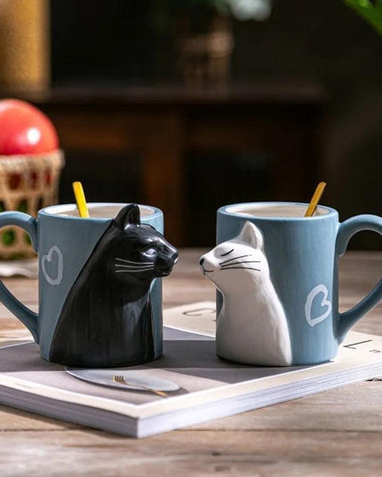 Romantic Cat-Themed Couple's Ceramic Coffee Mugs - Set of 2