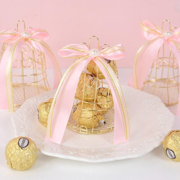 Elegant Gold Birdcage Candy Favor Boxes - Versatile Event Decor Accents