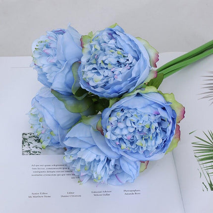 Elegant Silk Peony Floral Bouquet - Set of 5 Lush Artificial Blooms