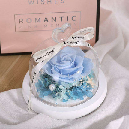 Timeless Romance: Preserved Real Rose in Illuminated Glass Dome