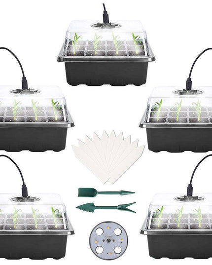 LED Seedling Starter Set with Humidity Control - Complete 5-Tray System for Enhanced Plant Growth