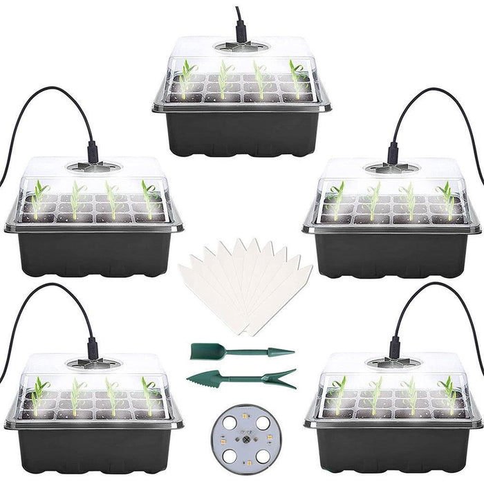 LED Seedling Starter Set with Humidity Control - Complete 5-Tray System for Enhanced Plant Growth