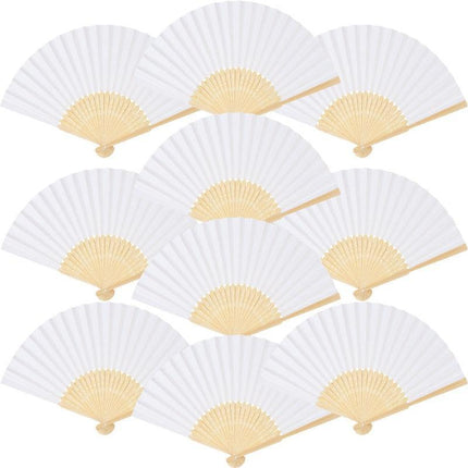 Elegant White Bamboo Handheld Fans - Premium Paper Fans Set for Weddings and Events