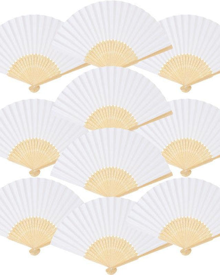 Elegant White Bamboo Handheld Fans - Premium Paper Fans Set for Weddings and Events