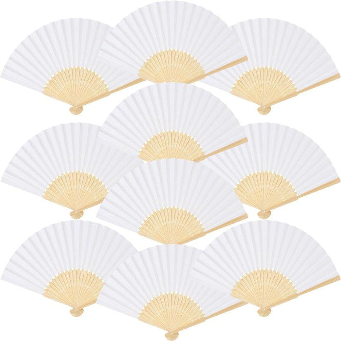 White Bamboo Handheld Fans - Premium Quality Pack of 10/20 White Foldable Paper Fans